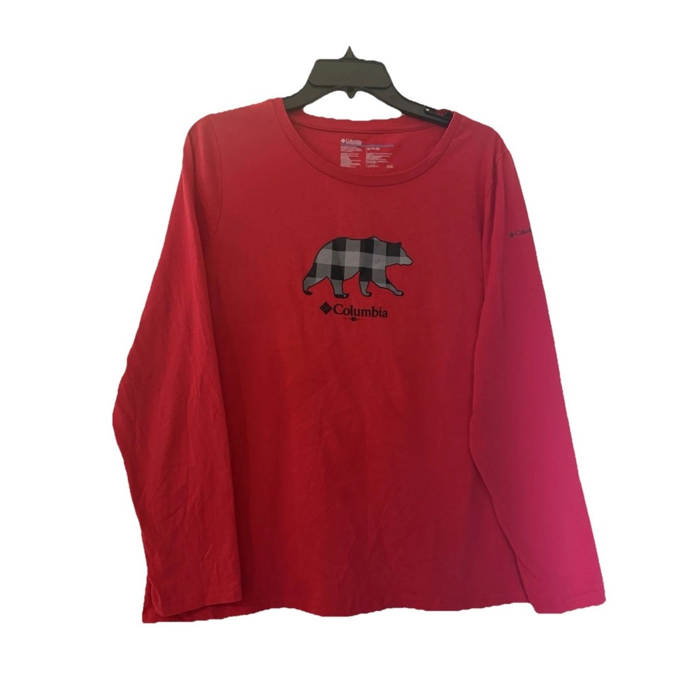 Columbia Women's Trek Graphic Red Size XL Long Sleeve Cotton Comfort Bear Top